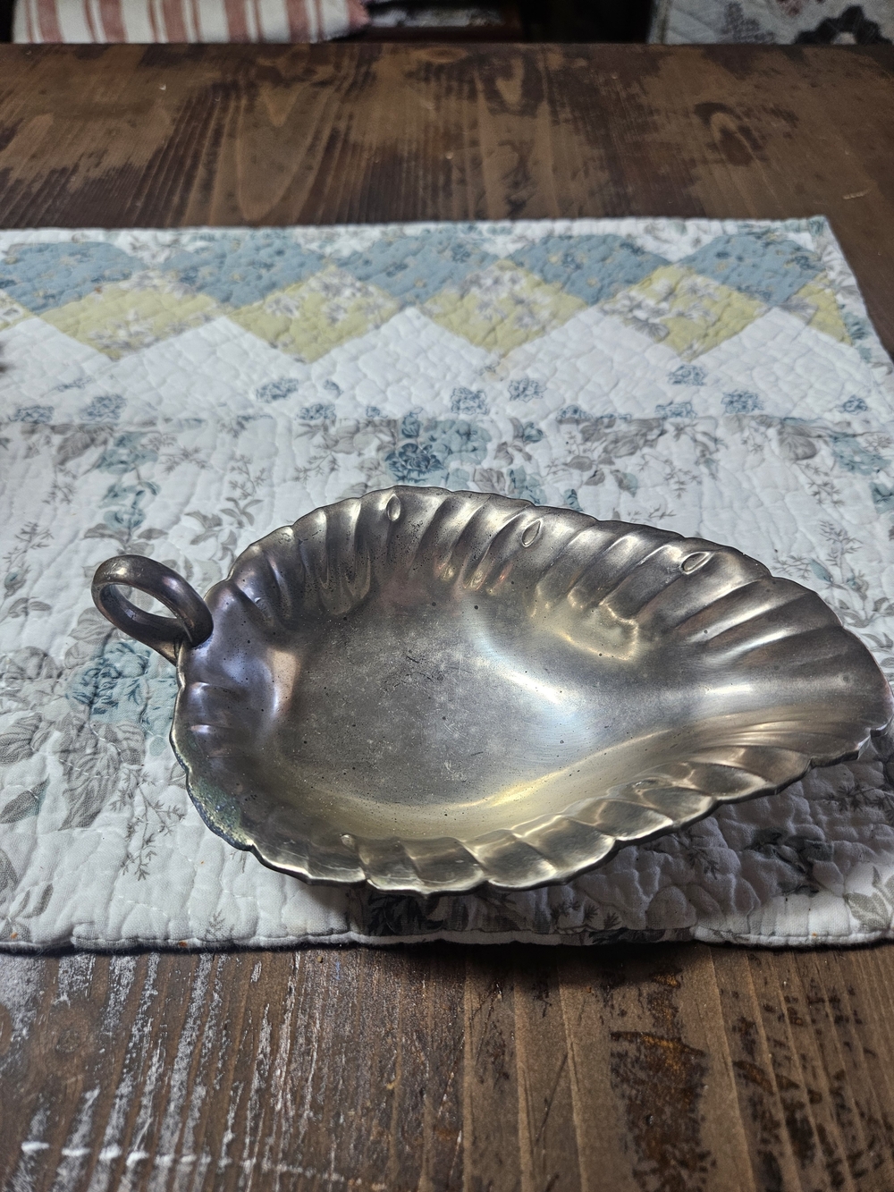 Antique-Style Silver Serving Dish with Handle - Silver